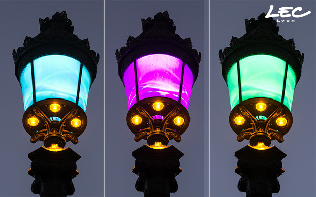 <p>Les 4 lanternes aux abords du pont sont équipées de produits spéciaux assurant un éclairage fonctionnel vers le bas avec 4x1 diode 3W en ambre et un éclairage dynamique à l’intérieur de la lanterne avec 3xRGBK en 3W. </p>
