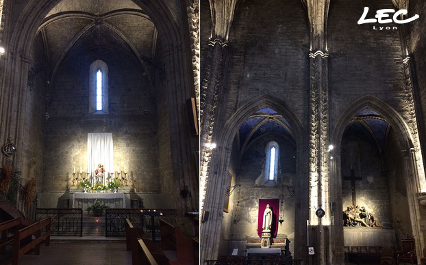 <p>Les chapelles sont éclairées par 21 projecteurs 4040T-Luminy 4 à 12 LED en 1W blanc chaud, optique 36° et sont installés sur les côtés, cachés derrière les piliers.</p>
